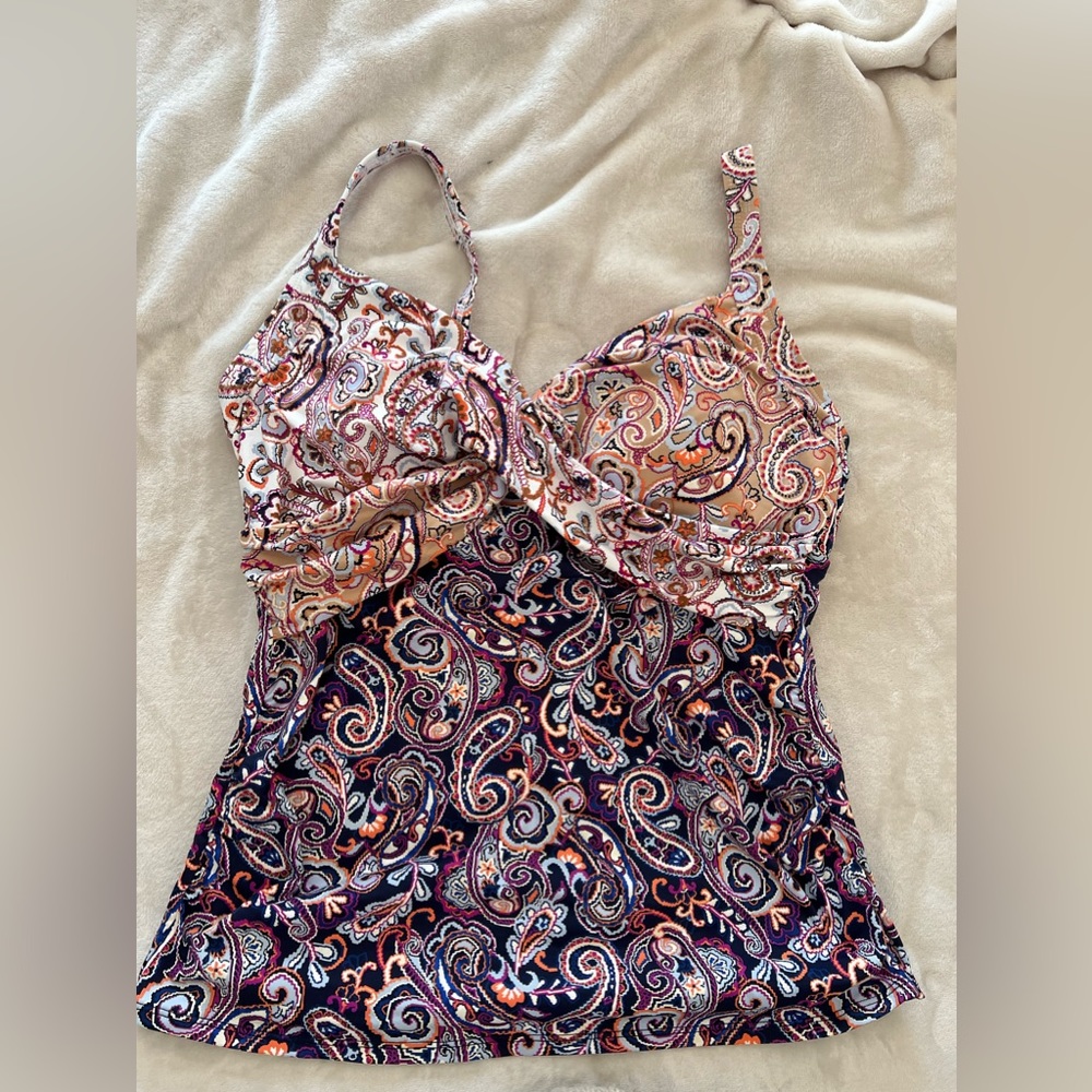NWT Lands End Women's Wrap Underwire Tankini Swimsuit Top, Size 12